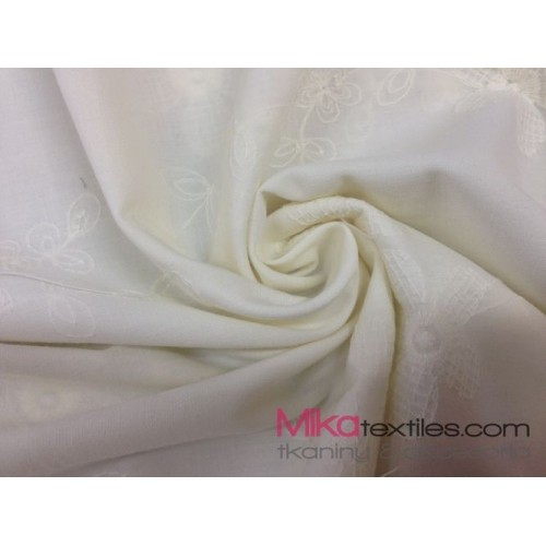 Biała tkanina, kwiatowa struktura, haft